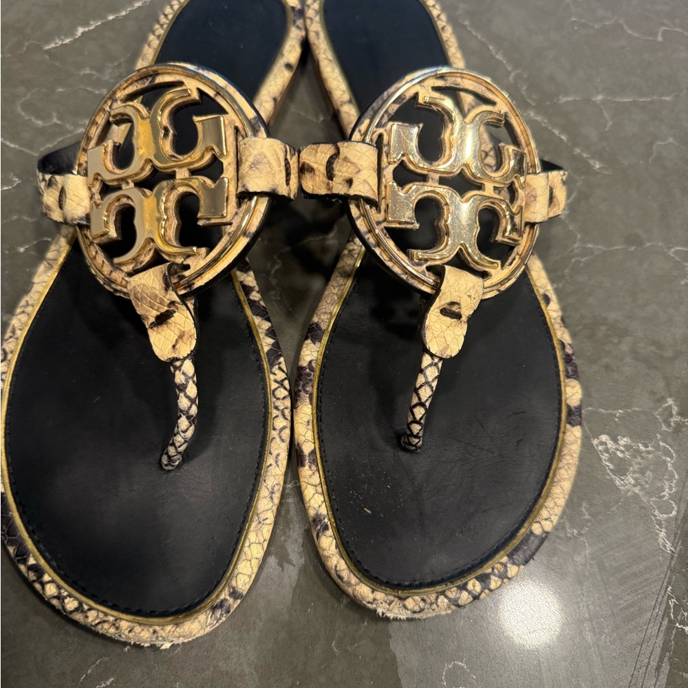 Snake skin Tory Burch Sandals with Logo Accent